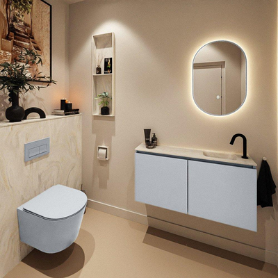 MONDIAZ TURE-DLUX Meuble WC 100cm Clay. Lavabo EDEN Ostra position à droite. Avec 1 trou de robinet.