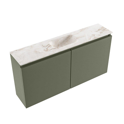 MONDIAZ TURE-DLUX meuble WC 100 cm Army. Lavabo EDEN Frappe position milieu. Sans trou de robinet.