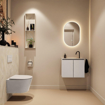 MONDIAZ TURE-DLUX 60cm toiletmeubel Linen. EDEN wastafel Ostra positie midden. Met 1 kraangat.