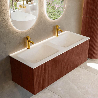 Mondiaz KURVE Ensemble de meuble salle de bain - 120x46x40cm - 1 tiroir - lavabo en solid surface - double - 2 trous de robinet - Ruby
