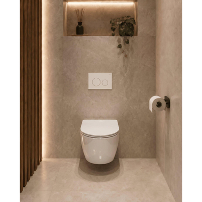 QeramiQ Dely Swirl Toiletset - 36.3x51.7cm - Geberit UP320 plieger inbouwreservoir - slim zitting - mat witte metalen bedieningsplaat - ronde knoppen - glans wit