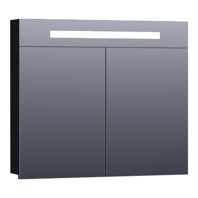 Saniclass 2.0 Armoire de toilette 80x70x15cm éclairage intégré rectangulaire 2 portes pivotantes MDF Noir brillant