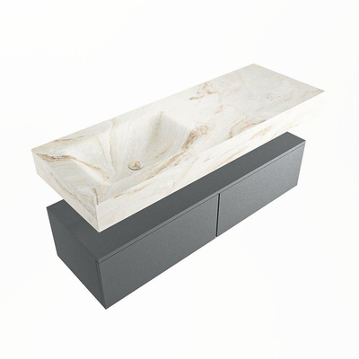 Mondiaz ALAN-DLUX Ensemble de meuble - 130cm - meuble Plata mat - 2 tiroirs - Lavabo Cloud Frappe suspendu - vasque Gauche - 0 trous de robinet