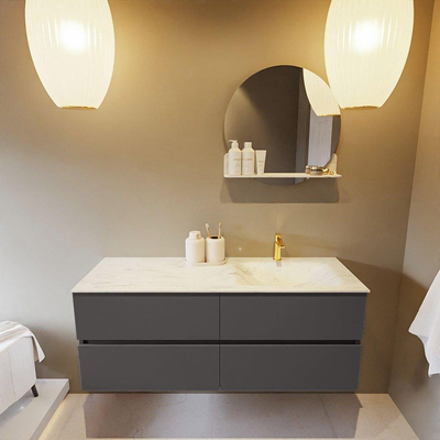 Mondiaz VICA-DLUX ensemble de meuble de salle de bain - 130cm - meuble sous-vasque gris foncé - 4 tiroirs - lavabo encastré cloud droite - 1 trou de robinet - version haute de 60cm - opalo