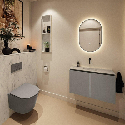 MONDIAZ TURE-DLUX Meuble toilette - 80cm - Smoke - EDEN - vasque Opalo - position centrale - sans trou de robinet