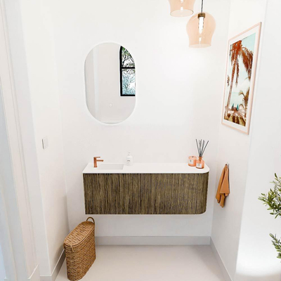 Mondiaz JOYA 111.6cm toiletmeubel - ronding rechts kleur Dusk - Wastafel FAYE positie Links 1 kraangat kleur Talc.