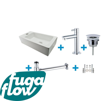 FugaFlow Eccelente Sobrado Ensemble lavabo de salle de bains - gauche - 1 trou de robinet - robinet de lavabo chromé - blanc