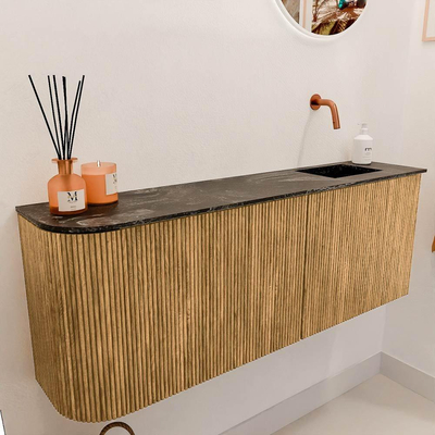 Mondiaz JOYA-DLUX Meuble de salle de bains 111.6cm - arrondi gauche couleur Chêne - Vasque FAYE position Droite Sans trou de robinet couleur Lava