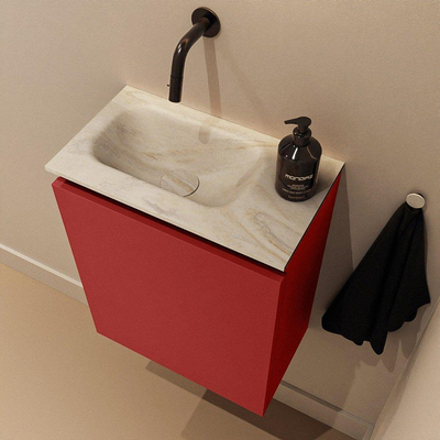 MONDIAZ TURE-DLUX Meuble de toilettes 40 cm Fire. EDEN lavabo Ostra position à gauche. Sans trou de robinet.