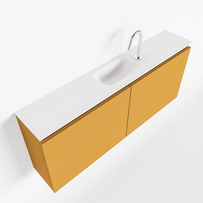 MONDIAZ TURE Toiletmeubel 120x23x50cm met 1 kraangaten 2 deuren ocher mat Wastafel Eden midden Solid Surface Wit