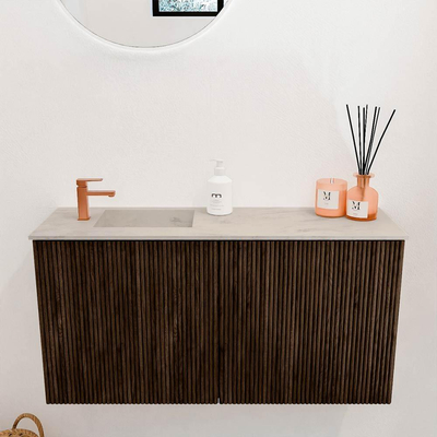 Mondiaz JOYA-DLUX 80cm toiletmeubel - kleur Walnut - Wastafel FAYE positie Links 1 kraangat kleur Opalo.