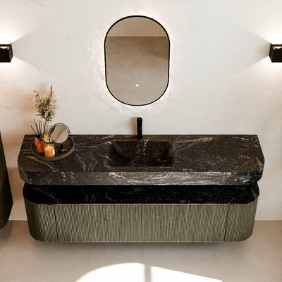 MONDIAZ THOR-DLUX Meuble de salle de bains - 180cm - arrondi gauche + droite - couleur Shadow - 2 tiroirs - 2 portes - Vasque suspendue CLOUD centrale 1 trou de robinet - couleur Lava