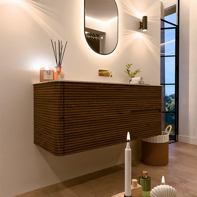 Mondiaz CIRO-DLUX Ensemble de meubles de salle de bains - 120x45x50cm - lavabo en solid surface Frappe - 1 vasque à droite - sans trous de robinet - 2 tiroirs - Dusk