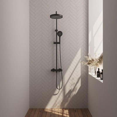 BRAUER Stripe Opbouw Thermostatische Regendouche - SET 02 - 25cm hoofddouche - 3-standen handdouche - doucheslang - mat zwart
