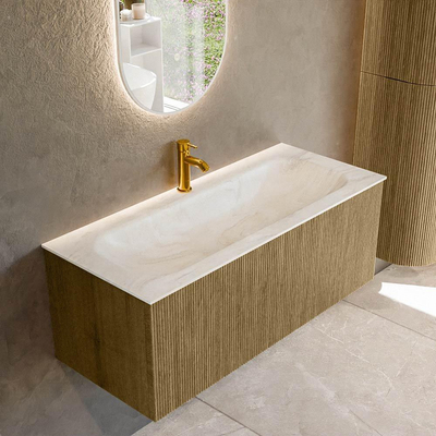 Mondiaz KURVE-DLUX Badkamermeubelset - 110x46x40cm - 1 lade - wastafel solid surface - midden - 1 kraangat - Dusk