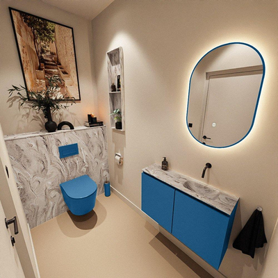 MONDIAZ TURE-DLUX Meuble WC 80 cm Jeans. Lavabo EDEN Glace position droite. Sans trou de robinet.