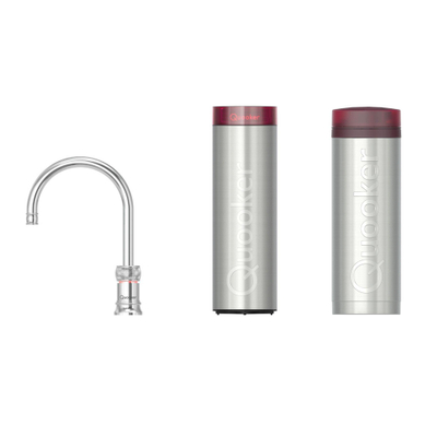 Quooker Classic Nordic Round kokendwaterkraan - draaibare uitloop - PRO3 incl. Cube reservoir - Warm / kokend / bruisend / gefilterd water - Chroom