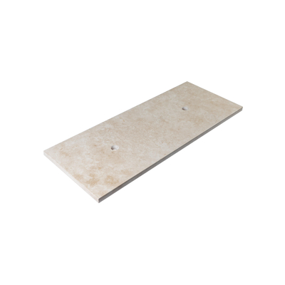 Saniclass Travertine plan sous vasque - 120x46cm - sans trous de robinet - 2 découpes pour siphon - pierre naturelle marbrée
