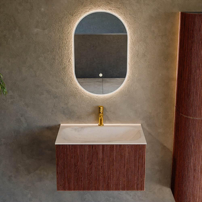 MONDIAZ KURVE-DLUX Meuble de salle de bains 70 cm couleur Ruby avec 1 tiroir et 0 porte. Lavabo BIG SMALL Central 1 trou de robinet Meli.