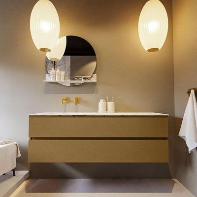 Mondiaz VICA-DLUX ensemble de meuble de salle de bain - 150cm - meuble sous-vasque oro - 2 tiroirs - lavabo encastré cloud gauche - sans trous de robinet - version haute de 60cm - glace