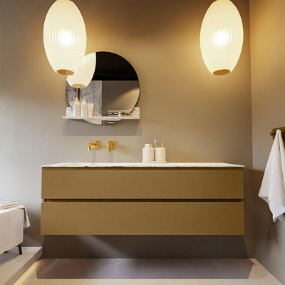 MONDIAZ VICA-DLUX Ensemble meuble de salle de bains - 150cm - meuble bas oro - 2 tiroirs - lavabo encastré cloud gauche - sans trous de robinet - version haute 60cm - glace