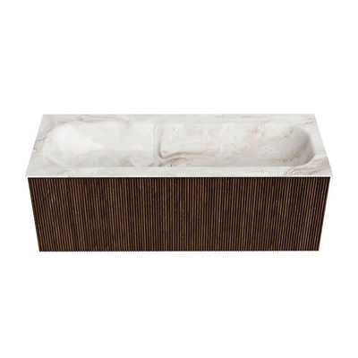 MONDIAZ KURVE-DLUX meuble de salle de bains 120cm couleur Walnut avec 1 tiroir. Lavabo BIG LARGE central 1 trou de robinet couleur Frappe.