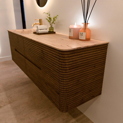 Mondiaz CIRO-DLUX Ensemble de meubles de salle de bains - 160x45x50cm - Plan-vasque solid surface Arena - 1 vasque à gauche - 1 trou de robinet - 4 tiroirs - Dusk