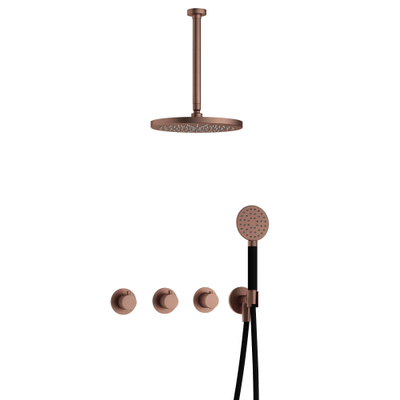 Hotbath Cobber IBS70 Regendoucheset inbouw - 30cm plafondarm - 30cm ronde hoofddouche - ronde handdouche - koper geborsteld PVD