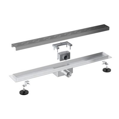 Fortifura Galeria douchegoot - 70cm - met rooster - met vloerflens - PVD - geborsteld gunmetal (antraciet)