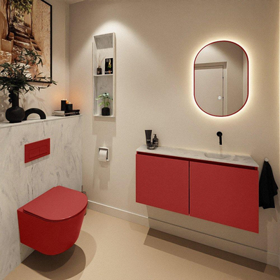 MONDIAZ TURE-DLUX Meuble toilette - 100cm - Fire - EDEN - vasque Opalo - position droite - sans trou de robinet