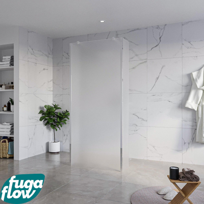 FugaFlow Eccelente Vetro Vrijstaande inloopdouche badkamer - 90x200cm - Glas mat - antikalk - 8mm veiligheidsglas - 2 zijwanden 30cm - met wandarmen en hoekprofielen - Chroom -