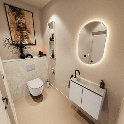 MONDIAZ TURE-DLUX Meuble WC 60cm Linen. EDEN lavabo Ostra position gauche. Avec 1 trou de robinet.