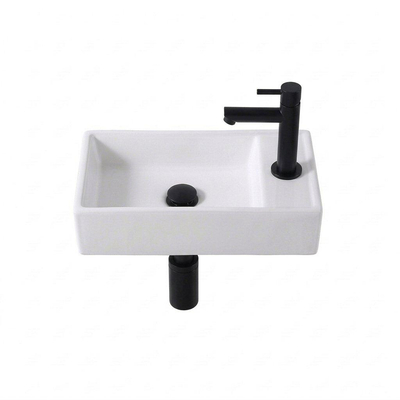 Adema Fuente Ensemble lave-mains - 41x22x10cm - céramique - trou de robinet à droite - robinet lave-mains noir mat - bonde - siphon abaissé - blanc brillant