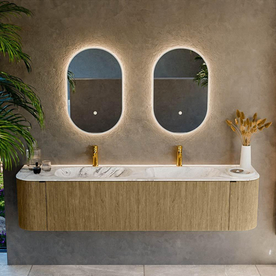 Mondiaz KURVE-DLUX Ensemble de meuble de salle de bains - 190x46x40cm - 2 tiroirs - 2 portes - lavabo solid surface - double - 2 trous de robinet - Dusk