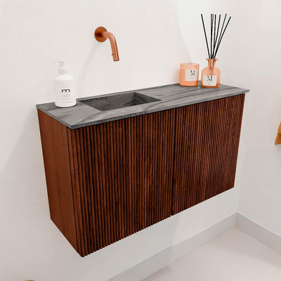 Mondiaz JOYA-DLUX 70cm toiletmeubel - kleur Ruby - Wastafel FAYE positie Links Zonder kraangat kleur Sombra.