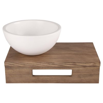 Differnz lave-mains – 40 x 21 x 10 cm – céramique blanc mat – sans robinet – avec cadre chêne brun