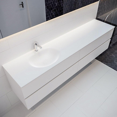 Mondiaz VICA ensemble de meuble de salle de bain - 200cm - meuble sous-vasque talc - 4 tiroirs - lavabo moon gauche - 1 trou de robinet - miroir LED - version XL 60cm de haut