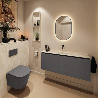 MONDIAZ TURE-DLUX Meuble WC 120 cm Dark Grey. EDEN lavabo Ostra position milieu. Sans trou de robinet.