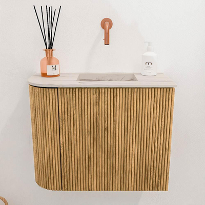 Mondiaz JOYA-DLUX Meuble de toilette 51.6cm - arrondi gauche couleur Chêne - Vasque FAYE position Droite Sans trou de robinet couleur Nata