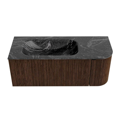 MONDIAZ KURVE-DLUX 115cm meuble de salle de bains avec module 25 R couleur Walnut avec 1 tiroir et 1 porte. Lavabo BIG SMALL gauche sans trou de robinet couleur Lava.