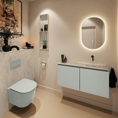MONDIAZ TURE-DLUX meuble de toilettes 100 cm Greey. EDEN vasque Opalo position à droite. Sans trou de robinet.