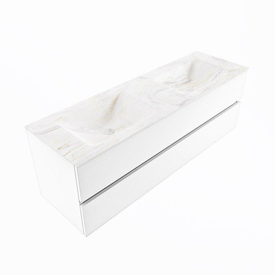 Mondiaz VICA-DLUX Ensemble de meuble de salle de bain - 150cm - meuble sous-vasque talc - 2 tiroirs - lavabo encastré cloud double - 2 trous de robinet - version haute de 60cm - ostra