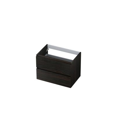 INK Wastafelonderkast - 70x45x52cm - 2 lades - greeploos - met houten keerlijst - MFC - Intens eiken