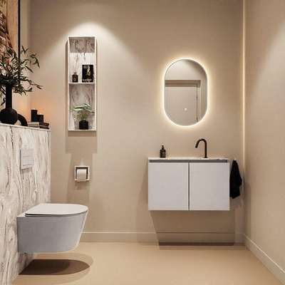 MONDIAZ TURE-DLUX Meuble toilette - 80cm - Linen - EDEN - vasque Glace - position centrale - 1 trou de robinet
