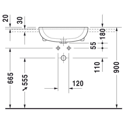 Duravit D-code Halfinbouwwastafel - 55x44cm - met 1 kraangat - met overloop - wit