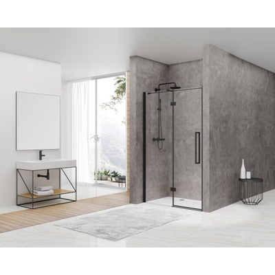 Van rijn products st05 porte de niche avec partie fixe 1070 1110 x 2000 verre clair 8 m avec noir, avec barre stabilisatrice et poignée.