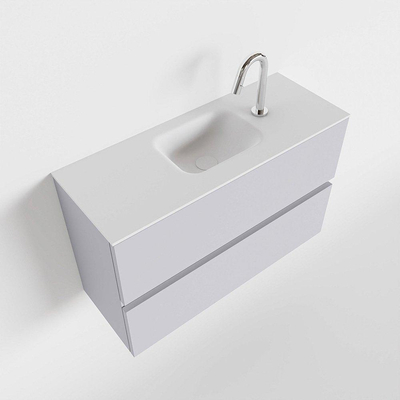 MONDIAZ ADA Toiletmeubel 80x30x50cm met 1 kraangaten 2 lades cale mat Wastafel Lex midden Solid Surface Wit