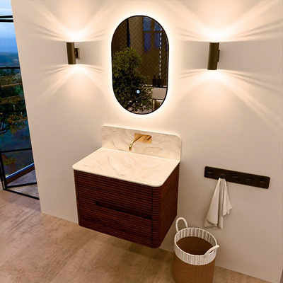 Mondiaz CIRO-DLUX Badkamermeubelset - 70x45x50cm - Solid surface wastafel Ostra - 1 wasbak Midden - zonder kraangaten - 2 lades - Ruby