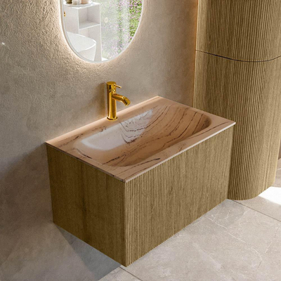 MONDIAZ KURVE-DLUX Meuble de salle de bains 70 cm couleur Dusk avec 1 tiroir et 0 porte. Lavabo BIG SMALL Central 1 trou de robinet Arena.