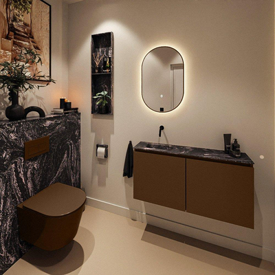 MONDIAZ TURE-DLUX 100cm toiletmeubel Rust. EDEN wastafel Lava positie links. Zonder kraangat.